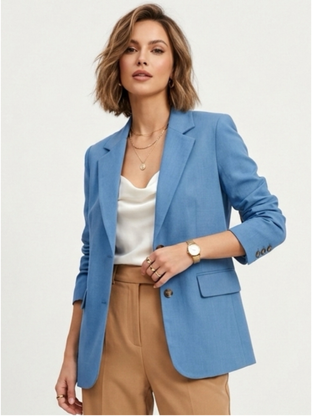 OAK + FORT Cornflower Blue Pacific Coast Linen Cotton Blend Blazer Small